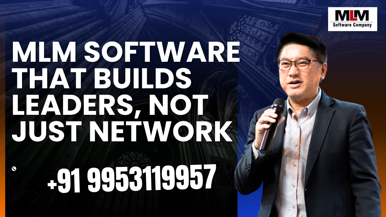 MLM Software Company article thumbnail showing modern business technology concept with network connections, highlighting Binary, Level, Crypto, and ROI MLM software solutions.